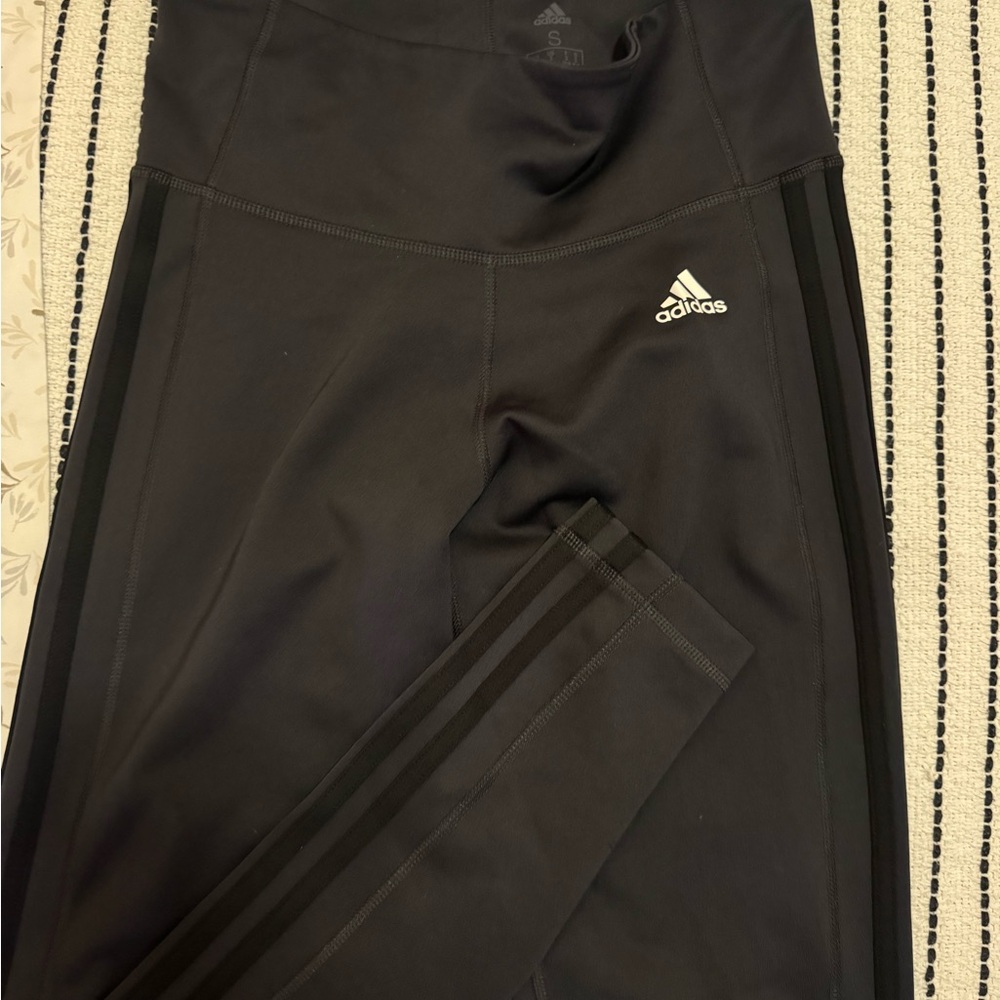 Adidas Charcoal Leggings with Black Stripes